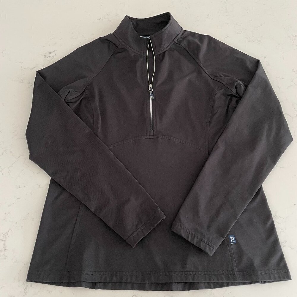 Cutter & Buck 1/2 Zip LS Hi Neck Athletic Recycled Poly + Spandex Top Black Sz S
